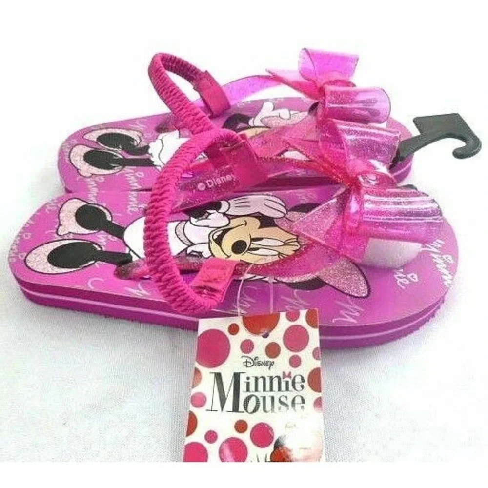 Disney Minnie Mouse Sandals Toddler Girls Size Small 5-6 Pink Flip‎ Flops NEW